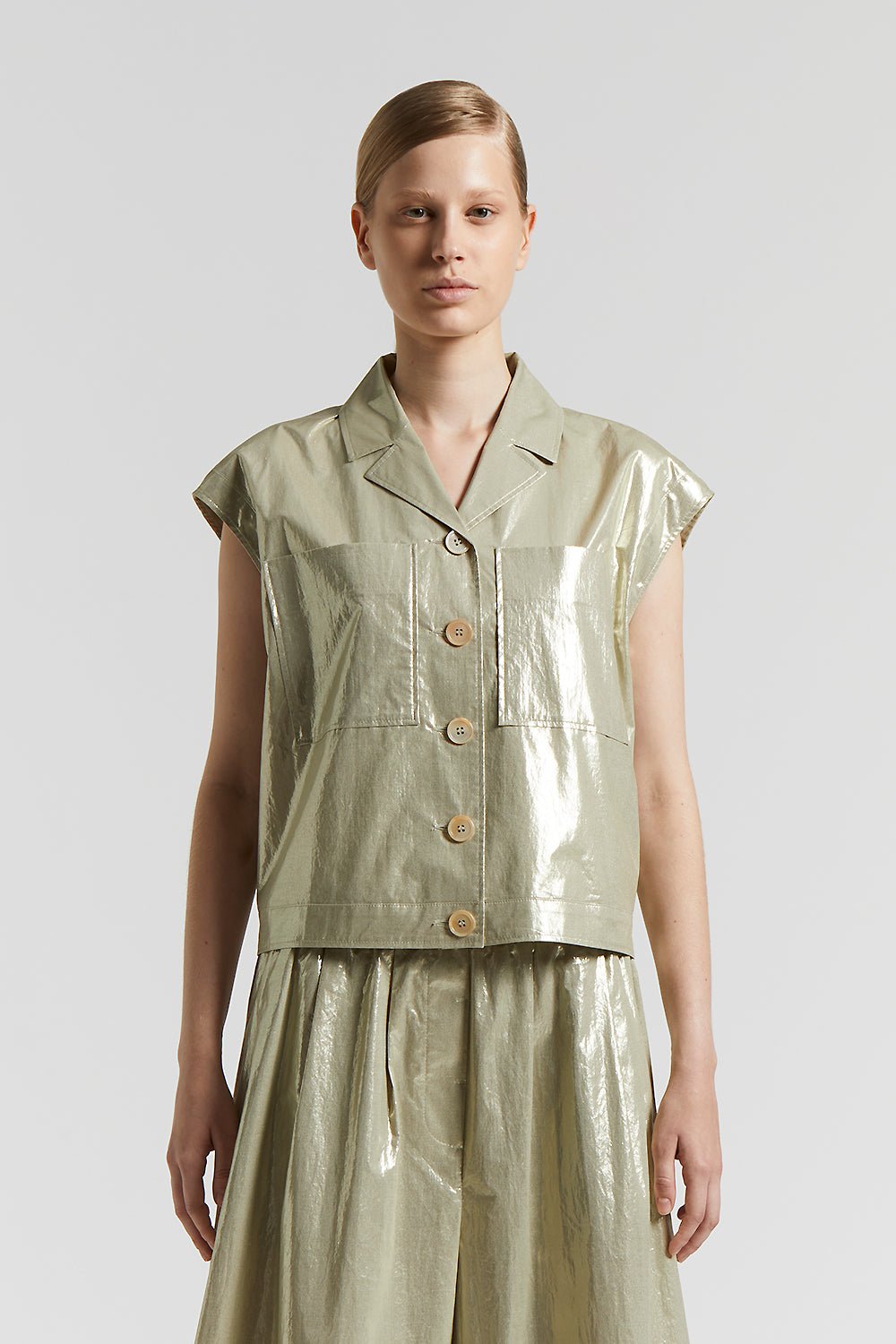 Peserico - Laminated cotton poplin waistcoat - Eucalyptus