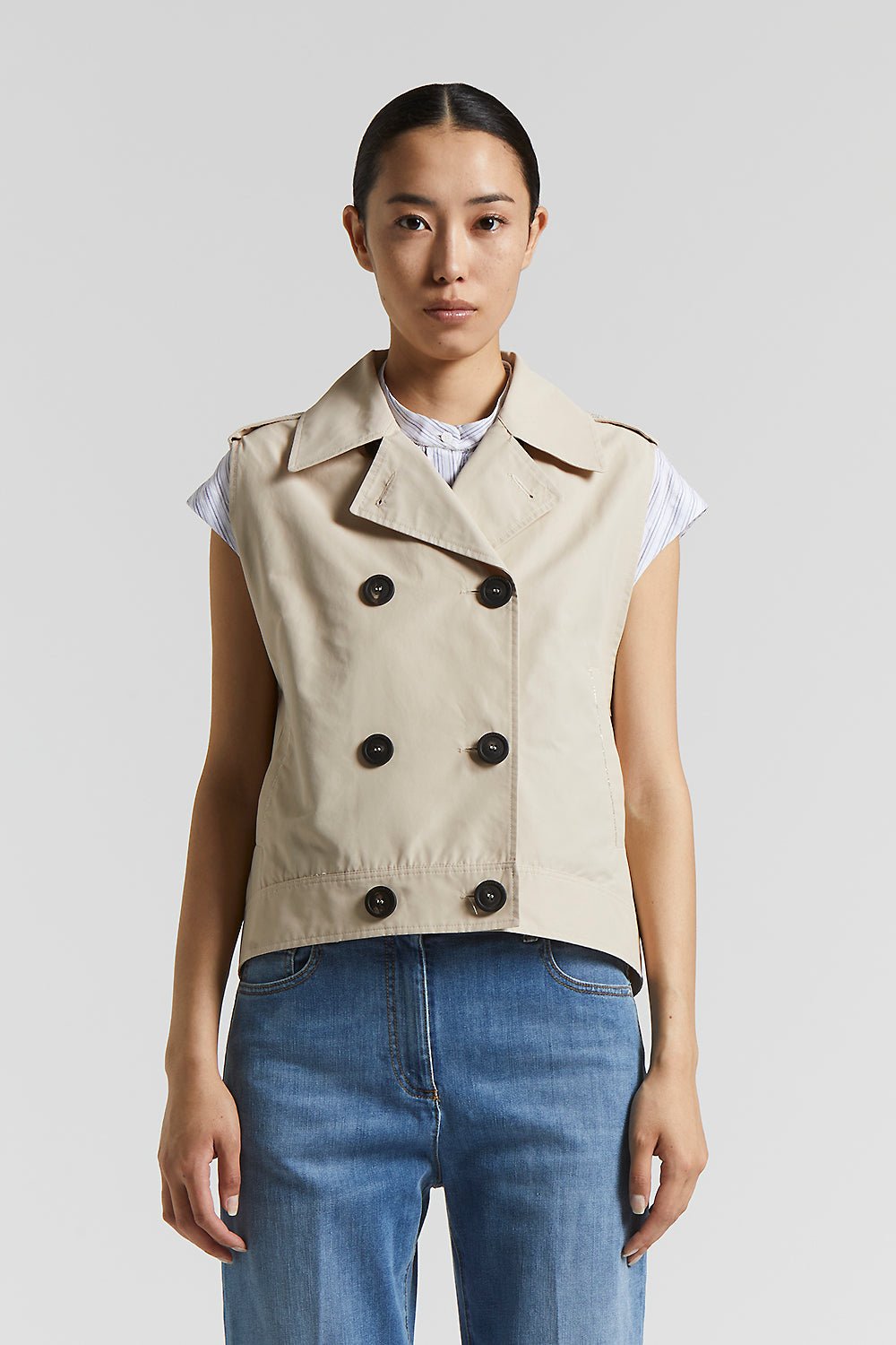 Peserico - Technical cotton faille trench waistcoat - Amber beige