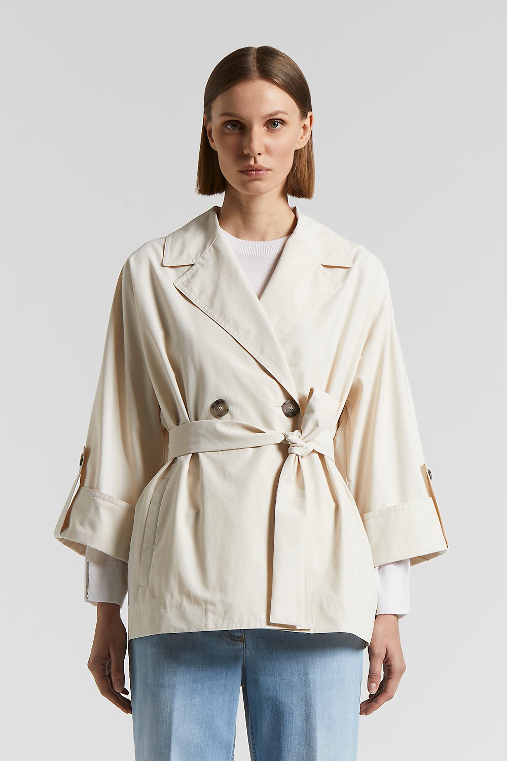 Peserico - Trench coat in technical cotton faille - Quartz sand
